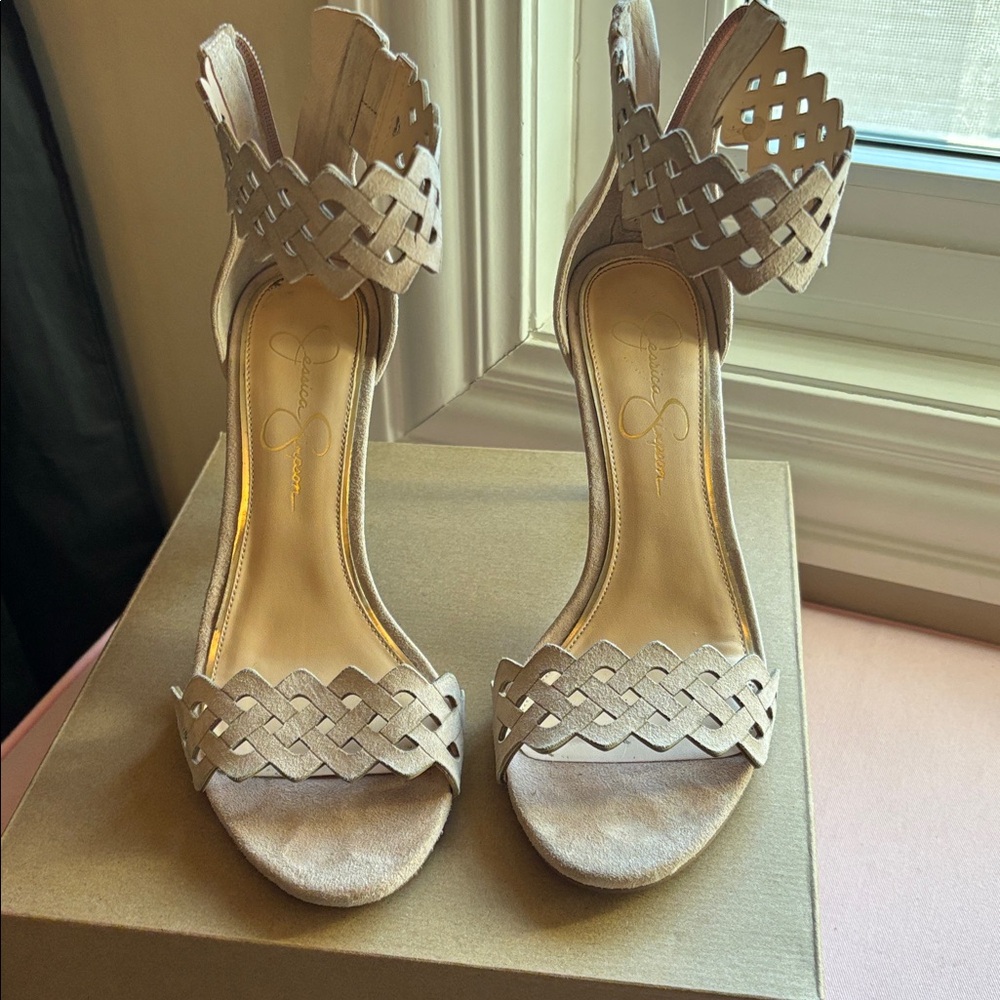 Jessica Simpson Woven Beige Heels